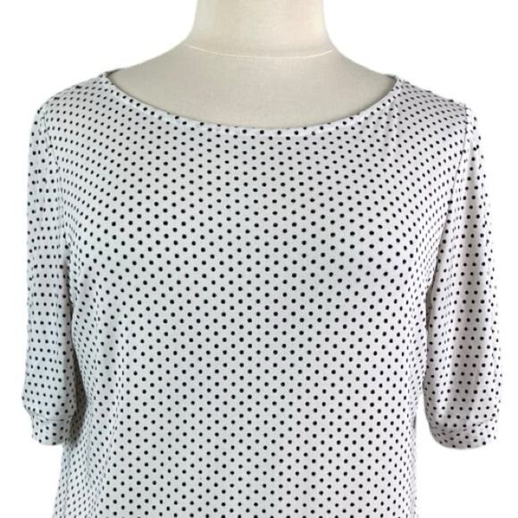 Ann Taylor Women’s Top Blouse Short Sleeves White Black Polka Dot Size XL - Picture 5 of 11